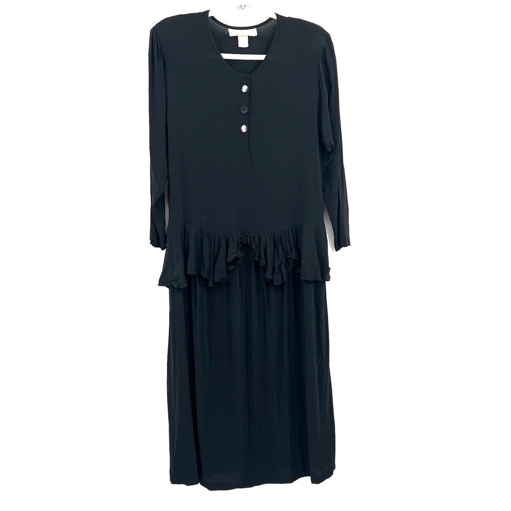 Vintage Janice Mccarty black witchy whimsigoth lagenlook whimsical dress 90s L